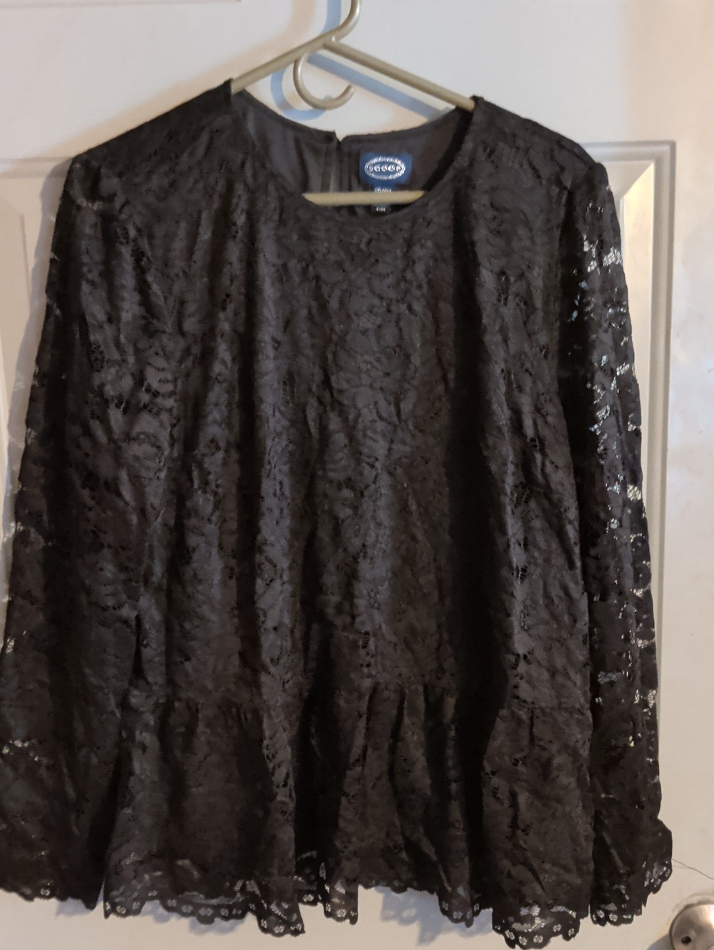 Black Lace Peplum Blouse by Cato